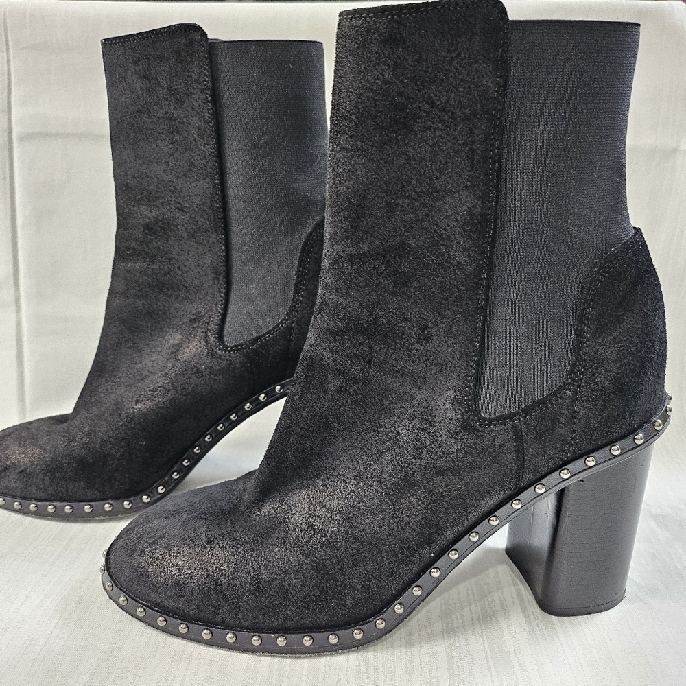 Rag & Bone Black Suede Studded Chelsea Booties Size 39 - Picture 6 of 16